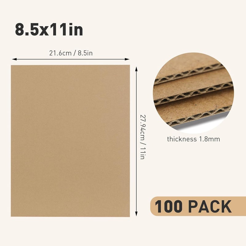 FARRAY 100 Pack Corrugated Cardboard Sheets 8.5x11 Inch, 1.8mm Thick Brown Kraft Cardboard Backing, Bulk Flat Cardboard Inserts Filler Pads for Packing, Shipping, Mailers, Crafts - Image 2